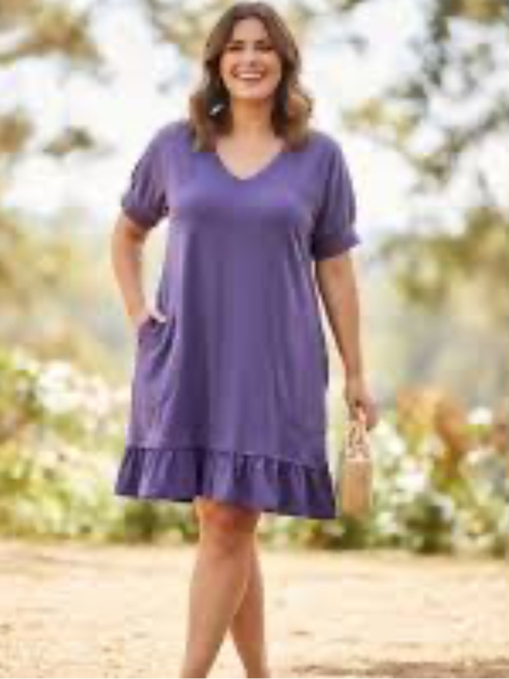 evy's tree Grape Purple V-Neck Ruffle-Hem Dress